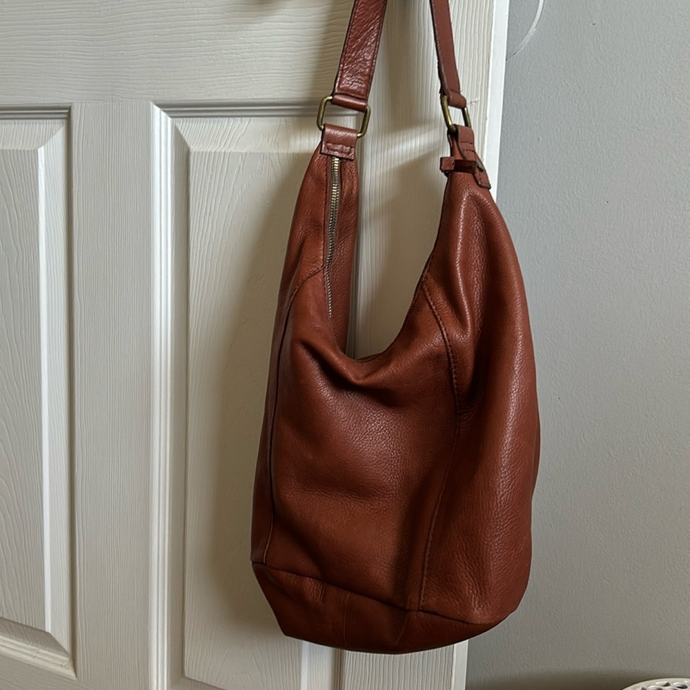 Brown genuine leather shoulder bag